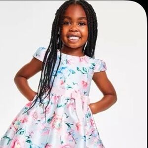 Floral Kids Dress with Pink and Blue Accents